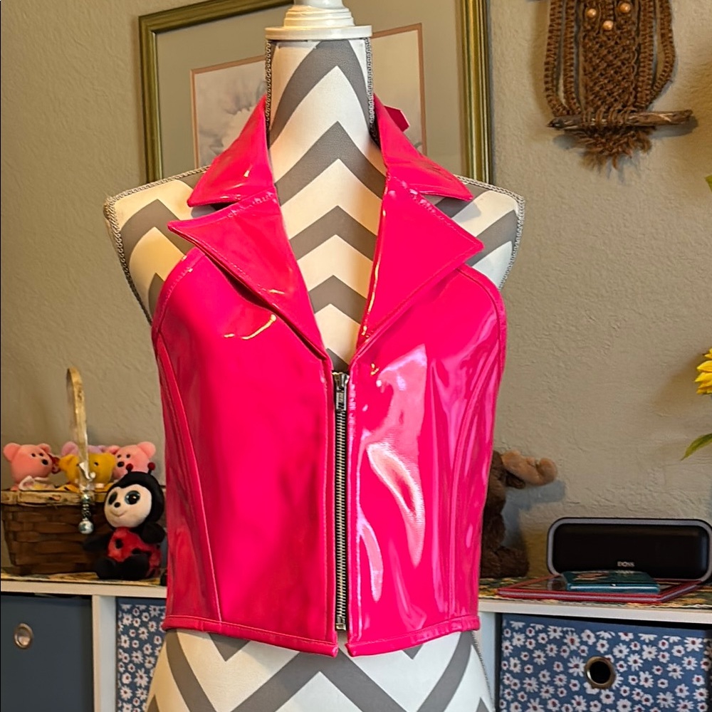 Top Drawer Pink Sleeveless Zipper Halter Top